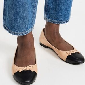 Tory Burch Cap Toe Ballet Flats Bow Ginger Shortbread Black 9